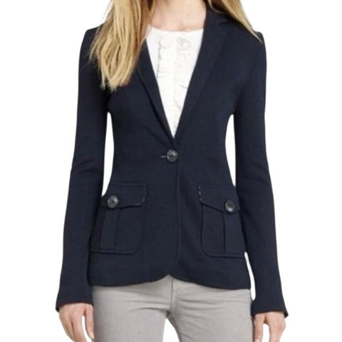 ^Tory Burch Seth Wool Blend Knit One-Button Notch Lapel Utility Pocket Blazer, Size M