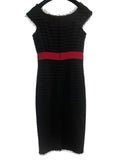 *Chanel Wool Grosgrain Bow Camelia Brooch Cap Sleeve Sheath Midi Dress, Size FR 38=US 6