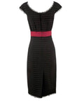 *Chanel Wool Grosgrain Bow Camelia Brooch Cap Sleeve Sheath Midi Dress, Size FR 38=US 6