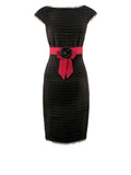 *Chanel Wool Grosgrain Bow Camelia Brooch Cap Sleeve Sheath Midi Dress, Size FR 38=US 6