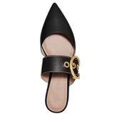 *Coach Verona Black Leather Pointed Toe Buckle Flat Mules, Size 10