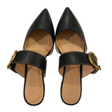 *Coach Verona Black Leather Pointed Toe Buckle Flat Mules, Size 10