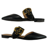 *Coach Verona Black Leather Pointed Toe Buckle Flat Mules, Size 10