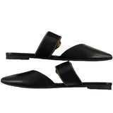 *Coach Verona Black Leather Pointed Toe Buckle Flat Mules, Size 10