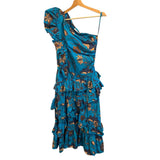 *Ulla Johnson Ondine Cotton Floral One Shoulder Cascading Ruffles Midi Dress, Size 8