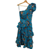 *Ulla Johnson Ondine Cotton Floral One Shoulder Cascading Ruffles Midi Dress, Size 8