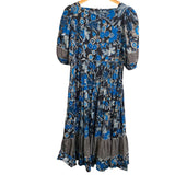 *Ulla Johnson Nora Cotton Blend Floral Short Puff Sleeve Square Neck Midi Dress, Size 8