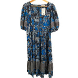 *Ulla Johnson Nora Cotton Blend Floral Short Puff Sleeve Square Neck Midi Dress, Size 8
