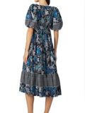 *Ulla Johnson Nora Cotton Blend Floral Short Puff Sleeve Square Neck Midi Dress, Size 8