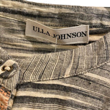 *Ulla Johnson Finley Cotton Stripe Long Blouson Sleeve Button-Up Crew Neck Top, Size 8