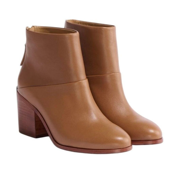 *Nisolo Dari 2.0 Leather Almond Toe Back-Zip Stacked Heel Bootie, Size 8