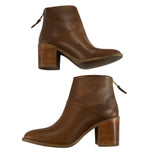 *Nisolo Dari 2.0 Leather Almond Toe Back-Zip Stacked Heel Bootie, Size 8