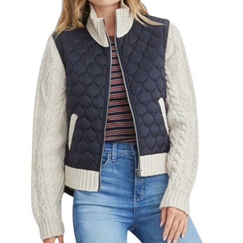*Veronica Beard Patra Mixed Media Quilted Sweater Zip Front Mock Neck Jacket, Size M