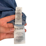 *FRAME Denim Cotton Blend Sleeveless High-Neck Ruffle Trim Button-Back Top, Size S