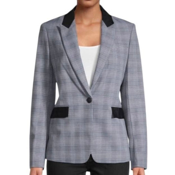 *Rag & Bone Rylie Stretch Wool Glen Plaid Grosgrain Trim Single Button Notch Collar Blazer, Size 6