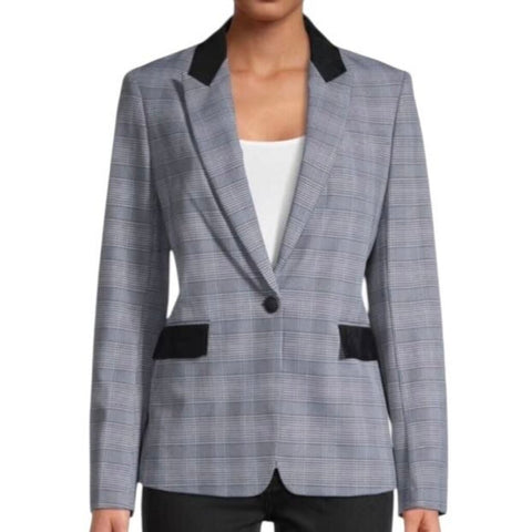 *Rag & Bone Rylie Stretch Wool Glen Plaid Grosgrain Trim Single Button Notch Collar Blazer, Size 6