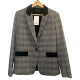 *Rag & Bone Rylie Stretch Wool Glen Plaid Grosgrain Trim Single Button Notch Collar Blazer, Size 6