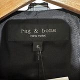 *Rag & Bone Rylie Stretch Wool Glen Plaid Grosgrain Trim Single Button Notch Collar Blazer, Size 6
