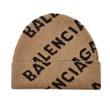 *Balenciaga Stretch Wool Rib Knit Intarsia Logo Cuffed Beanie Hat
