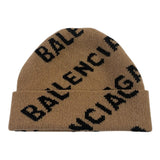 *Balenciaga Stretch Wool Rib Knit Intarsia Logo Cuffed Beanie Hat