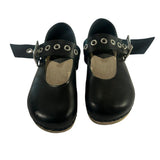 *No. 6 Maryjane Clog Leather Round Toe Buckle Strap Bendable Wood Base Clog, Size 37