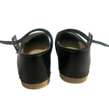 *No. 6 Maryjane Clog Leather Round Toe Buckle Strap Bendable Wood Base Clog, Size 37