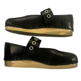 *No. 6 Maryjane Clog Leather Round Toe Buckle Strap Bendable Wood Base Clog, Size 37