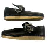 *No. 6 Maryjane Clog Leather Round Toe Buckle Strap Bendable Wood Base Clog, Size 37