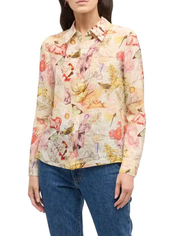*Alice + Olivia Willa Silk Zodiac Long Sleeve Collared Button-Up Shirt Top, Size S