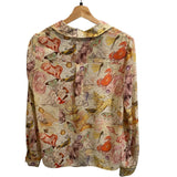 *Alice + Olivia Willa Silk Zodiac Long Sleeve Collared Button-Up Shirt Top, Size S