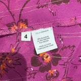 *Ulla Johnson Constance Silk Chiffon Metallic Floral Balloon Sleeve Tie Split Neck Top, Size 4