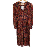 *ba&sh Gigi Fall Floral Long Blouson Sleeve V-Neck Contrast Trim Midi Dress, Size bs1=US 4