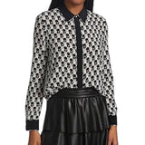 *Alice + Olivia Willa Stace Face Silk Long Sleeve Button-Up Shirt Top, Size M