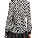 *Alice + Olivia Willa Stace Face Silk Long Sleeve Button-Up Shirt Top, Size M