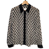*Alice + Olivia Willa Stace Face Silk Long Sleeve Button-Up Shirt Top, Size M