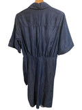 *Veronica Beard Hensley Cotton Denim Short Sleeve Collared Ruched Tie Waist Mini Dress, Size 6