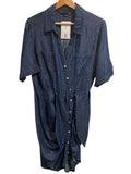 *Veronica Beard Hensley Cotton Denim Short Sleeve Collared Ruched Tie Waist Mini Dress, Size 6