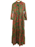 *Eywasouls Cora Cotton Tropical Long Sleeve High Ruffle Drawcord Split Neck Maxi Tent Dress, Size XS/S