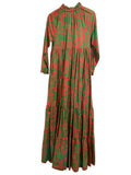 *Eywasouls Cora Cotton Tropical Long Sleeve High Ruffle Drawcord Split Neck Maxi Tent Dress, Size XS/S