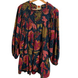 *Farm Rio Patchwork Bananas Cotton Balloon Sleeve Ruffle Yoke Mini Trapeze Dress, Size S