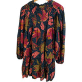 *Farm Rio Patchwork Bananas Cotton Balloon Sleeve Ruffle Yoke Mini Trapeze Dress, Size S