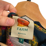 *Farm Rio Patchwork Bananas Cotton Balloon Sleeve Ruffle Yoke Mini Trapeze Dress, Size S