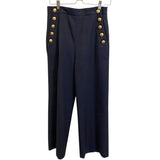 *Sezane Marino Wool Blend Twill High Rise Wide Leg Crested Button Sailor Pants, Size FR38=6