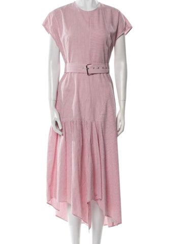*AS IS Rachel Comey Steady Seersucker Cotton Stripe Cap Sleeve Asymmetric Midi Dress, Size 2-NO BELT