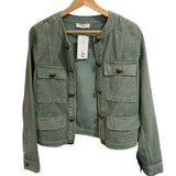 *Ramy Brook Metal Button Embellished Hook & Eye Closure Banded Collar Short Jacket, Size S