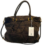 *Miu Miu Suede Quilted Flap Front Snap Closure Top Handle Tote Bag w/Crossbody Strap