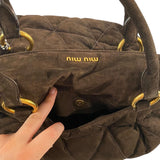 *Miu Miu Suede Quilted Flap Front Snap Closure Top Handle Tote Bag w/Crossbody Strap