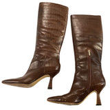 *Marc Fisher Hallie 2 Croc Embossed Leather Pointed Toe Tall Knee High 3" Heel Boots, Size 10