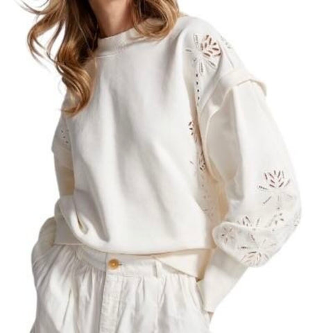 *Scotch & Soda Eyelet Broderie Anglaise Cotton Blend High Crew Pullover Sweatshirt, Size L
