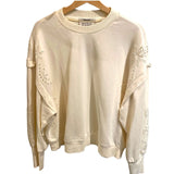 *Scotch & Soda Eyelet Broderie Anglaise Cotton Blend High Crew Pullover Sweatshirt, Size L
